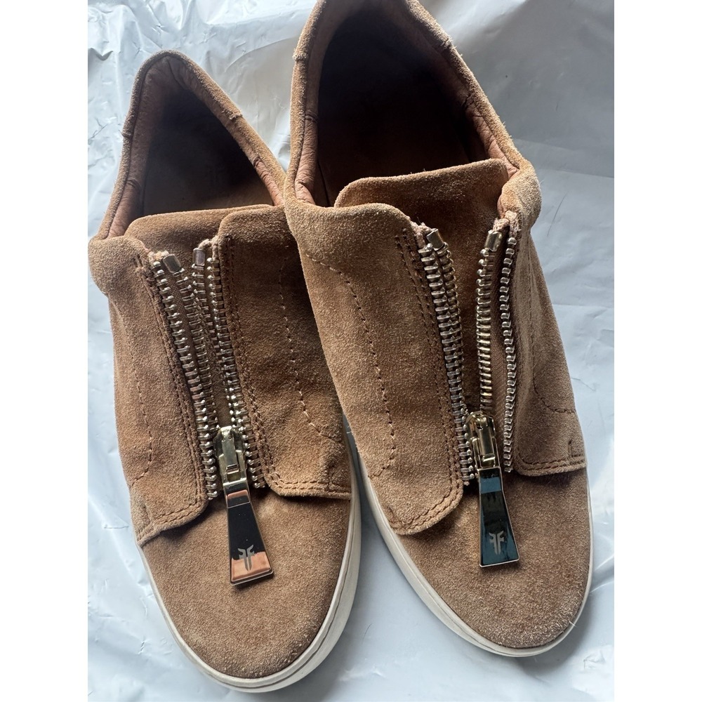 Frye Women's Lena Zip Low Sneakers Tan Suede Size 8 M Pre-Owned
